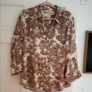 L'AGENCE Brown and Cream Toile-Print Button-Down Shirt